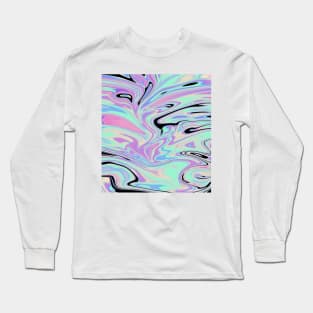 Multi-Colored Holographic Swirls Design Long Sleeve T-Shirt
